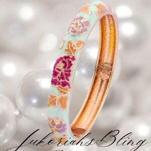 Vintage Cloisonne Floral Enamel Bangle Bracelet